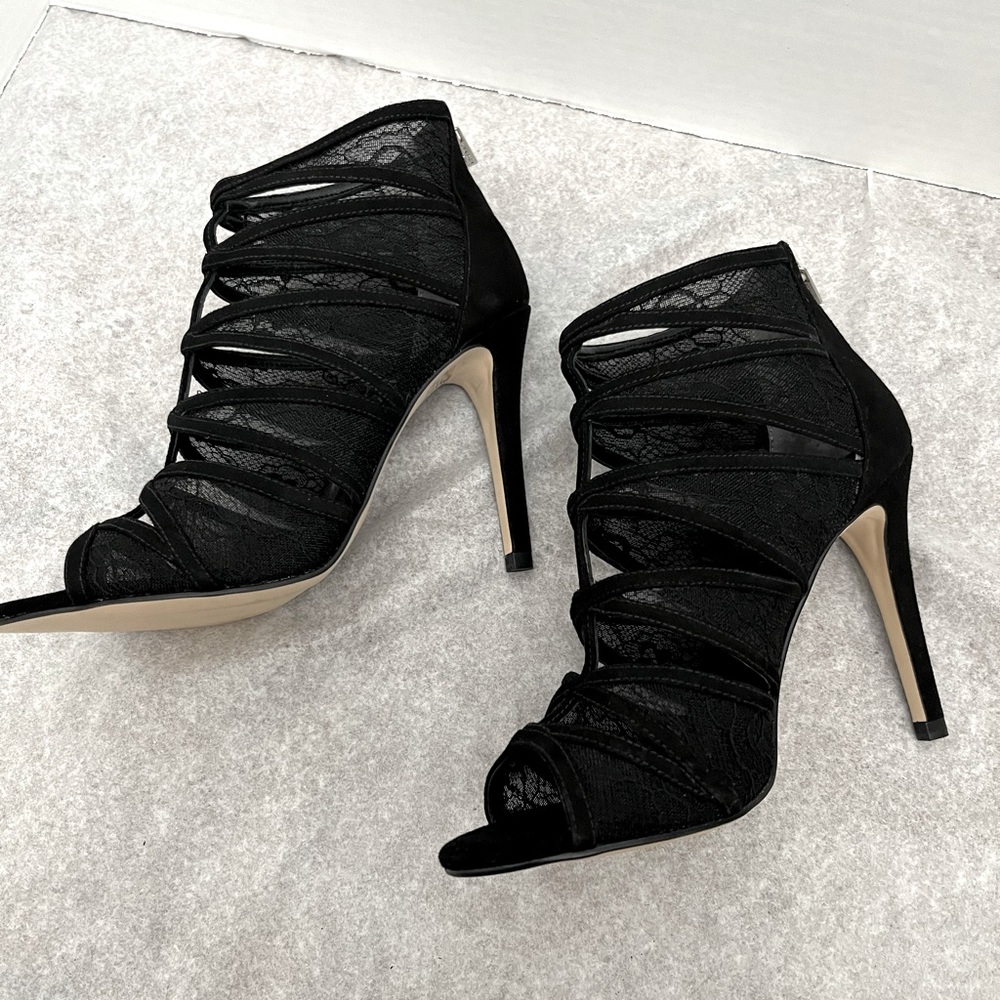 Ivanka Trump Black Lace Cutout Stiletto Sandals - Picture 11 of 12